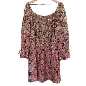 NWT Anthropologie Maeve Large Dress Boho Smocked Leopard Paisley Peasant